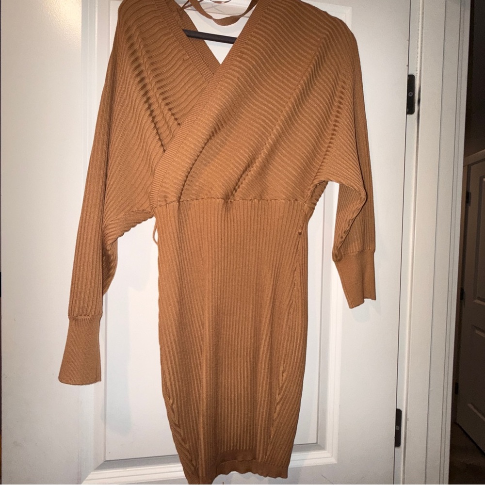 Fashion Nova Ribbed Knit Dress in Brown